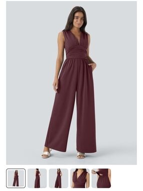 HALARA XL Sleeveless V-Neck Wide-Leg Jumpsuit in Zinfandel